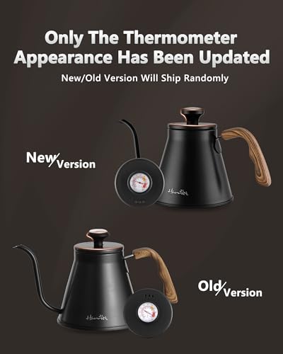 Harriet Gooseneck Kettle with Thermometer for Pour Over Coffee and Tea, 37 fl oz, Stainless Steel, Durable 3-Layer Base, Ideal Spout for Precision Pouring, Compatible with all Stove Tops, Black - color: Black