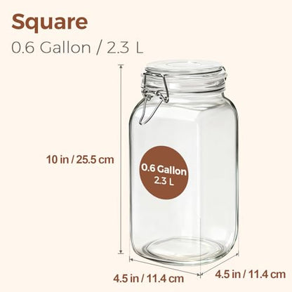 ComSaf 3-Pack 78oz Large Square Airtight Glass Jars for Bulk Food, Holds a 4lb Bag of Sugar or 5lb of Rice, Wide Mouth Canister for Flour, Coffee & Pantry Organization - size: 78oz*3