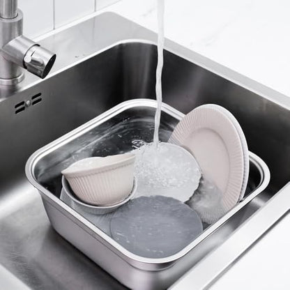 2-in-1 Stainless Steel Washing bowl & Colander Set, 12.5" Heavy-Duty Square Washing Up Bowl for Sink, Food Strainer Mixing Bowl, Food-Grade Basin for Rinsing Fruits, Vegetables, Rice & Pasta