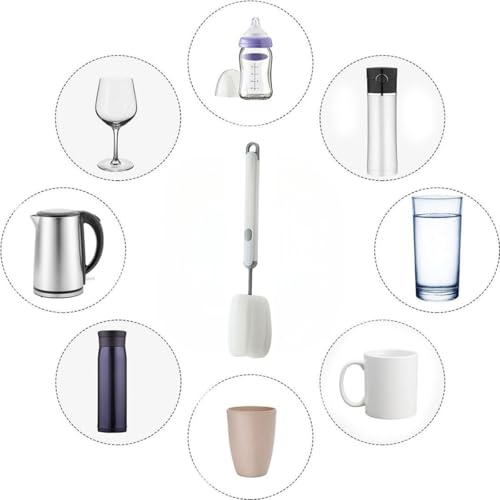 Bottle Brush Long Handle Cup Cleaner Brush Sponge Bottle Scrubber Detachable Handle Portable Sponge Cleaning Brush for Cups Wine Glasses Water Bottles Baby Bottles and Vacuum Flasks (White) - color: White