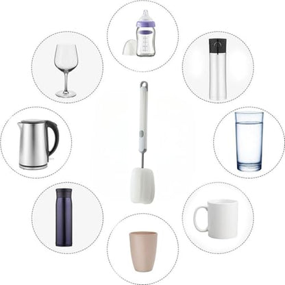 Bottle Brush Long Handle Cup Cleaner Brush Sponge Bottle Scrubber Detachable Handle Portable Sponge Cleaning Brush for Cups Wine Glasses Water Bottles Baby Bottles and Vacuum Flasks (White) - color: White