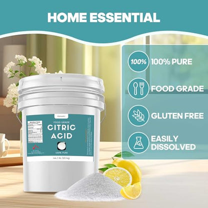 44.1 lb Citric Acid Powder Food Grade, Citric Acid for Cleaning, Canning and Baking, 100% Pure, Natural Preservative, Ideal for DIY Bath Bombs - size: 44.1 lb