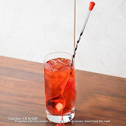 Stainless Steel Bar Tool | Bar Accessories | 11 inches Curvy Design with red or Multi Colour knob bar Cocktail Spoon | Bar Spoon | Long Spoon | Cocktail Mixer | Set of 2 Pieces - size: Bar Spoon