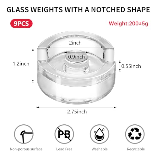 9Pcs Fermentation Glass Weights with Easy Grip Handles, Clear Canning Weights and Pickling Glass Weight for Wide Mouth Mason Jars, Fermenting Kit, Kimchi, Sauerkraut (9)