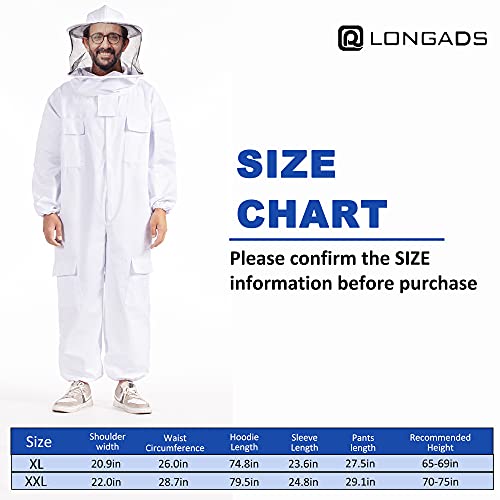 Professional Bee Suits for Men Women Sting Proof with Round Veil, Sting-Proof Full Body Protection Beekeeping Suit with Glove - size: L-for 60-64Inch