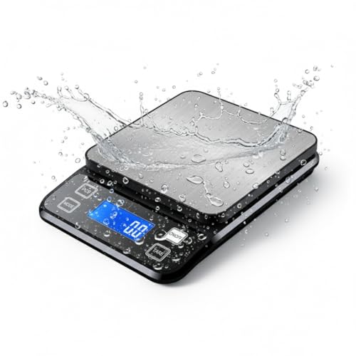 Waterproof Digital Kitchen Scale 0.1g/0.001oz Precision, Stainless Steel Electronic Scale with 3 Power Options (Rechargeable/AAA/Built-in), 10 Units Conversion, Smart Standby, 5kg/11lb Capacity - size: 11lb