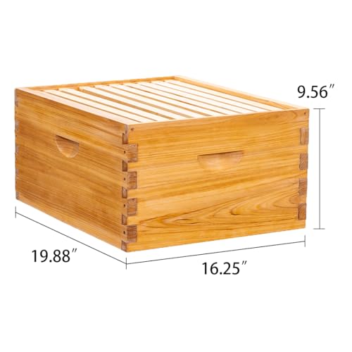 Honey Lake 10 Frame Langstroth Deep Brood Bee Hive Box Dipped in Beeswax, Sections of Wood for Beehives, Includes Beehive Frames and Waxed Foundations (Unassembled) - size: 10-Frame Deep