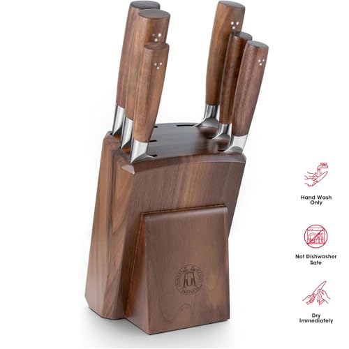 Schmidt Brothers - Delta Series - 7-Piece Walnut Knife Set, High-Carbon Stainless Steel Cutlery with Natural Walnut Knife Block - color: Delta