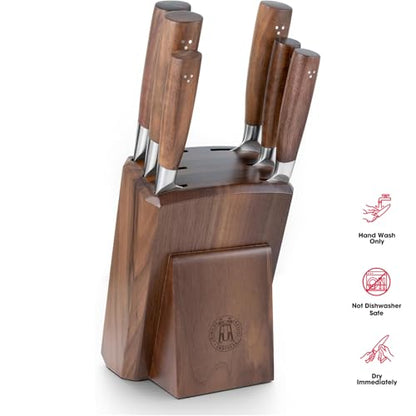 Schmidt Brothers - Delta Series - 7-Piece Walnut Knife Set, High-Carbon Stainless Steel Cutlery with Natural Walnut Knife Block - color: Delta