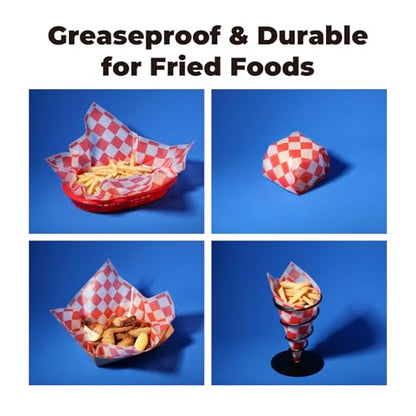 Fit Meal Prep [250 Sheets] 12x12" Deli Paper, Red and White Checkered Dry Waxed Paper for Food Basket, Sandwich Wrapping, Picnic, Burgers - color: Red Checkered