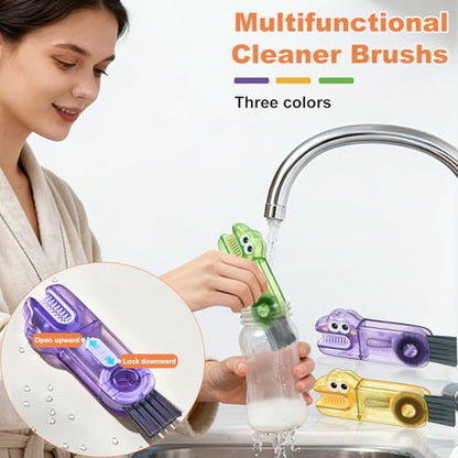 3 in 1 Cup Lid Cleaning Brush, Gap Cleaner Brushs - Home Kitchen Multifunctional Bottle Cleaning Brush Set, Portable Travel Bottle Lid Cleaner Tools - color: Yellow Purple Green