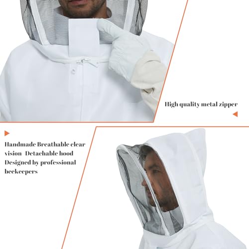 ANDES Sting Proof Bee & Wasp Jacket with Veil & Gloves, Size XX-L | Beekeeper jacket for men & women, fits beginners to pros, ideal for apiary work, backyards & Halloween costumes - size: XX-Large