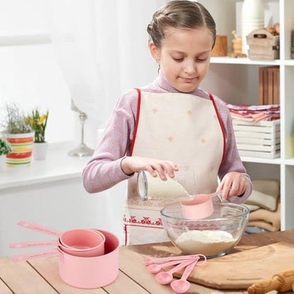 Measuring Cups and Spoons Set of 9, Stainless Steel Measuring cup for Cooking and Baking, Measuring spoons for Dry and Liquid Ingredients (Pink) - color: Pink