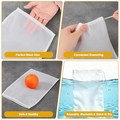 Nut Milk Bag, 3 Pack, Reusable Fine Mesh Nylon Cheese Cloth Bags with Drawstring for Straining Almond Milk, Tea, Juice, Yogurt, Coffee, Wine, Beer, 100 Mesh (5.91x7.87"/7.87x11.81"/9.45x14.17") - size: Combo - 5.91x7.87"/7.87x11.81"/9.45x14.17"