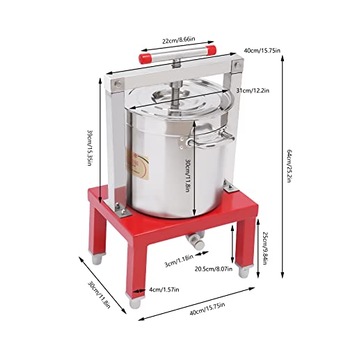 Honey Press Machine Stainless Steel Fruit Honey Press Heavy Duty Beekeeping Machine Large Capacity Manual Juice Extractor for Apples Grapes Cider (Red, Low Base) - color: Red, Low Base