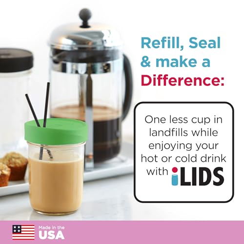 Wide-Mouth Mason Jar Drink Lid - USA Made, BPA-Free, Spill-Resistant for Coffee, Cold Brew & Iced Tea - Fits 3 3/8 in Ball & Kerr Wide Mouth - Pack of 2 - color: Grass Green