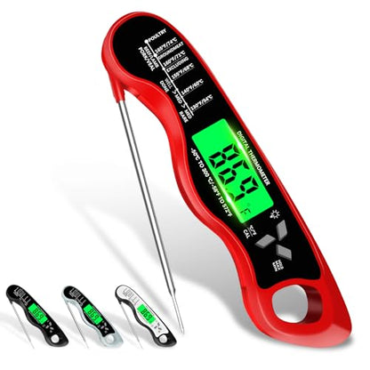 Meat Thermometer Digital，IP67 Waterproof Cooking Thermometer with Backlight, Calibration & Hold Function，Food Thermometer for Cooking,Outdoor Grilling - color: Red