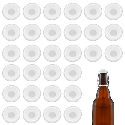 30Pcs Dopamine color Silicone Gaskets Washers Seals for Cap Swing Flip Top Bottle for Home Brew Beer Soda Bottle Sealing(flat,full cover) (White) - color: White