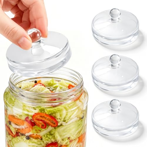 3-Pack Glass Fermentation Weights for Gallon Jars – 3.7 Inch Wide Mouth Fermenting Weights with Easy-Grip Handle, Heavy 12-13oz Each for Sauerkraut, Kimchi, Pickles