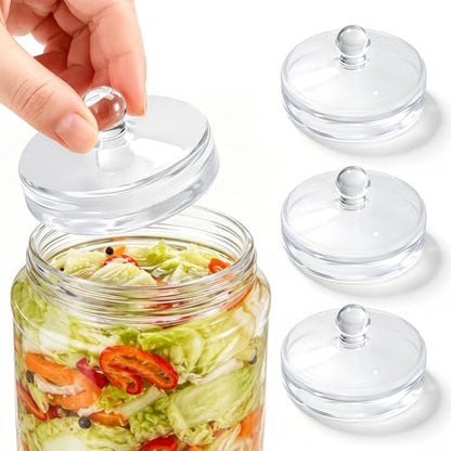 3-Pack Glass Fermentation Weights for Gallon Jars – 3.7 Inch Wide Mouth Fermenting Weights with Easy-Grip Handle, Heavy 12-13oz Each for Sauerkraut, Kimchi, Pickles