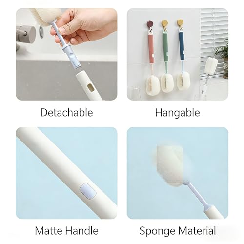 Bottle Bright Cleaning Tablets and Long Handle Brush,30PC | for Thermos, Coffee Pot, Glass, Tumbler, Stainless Steel, also can clean dentures.Dissolve with Hot Water,30PC