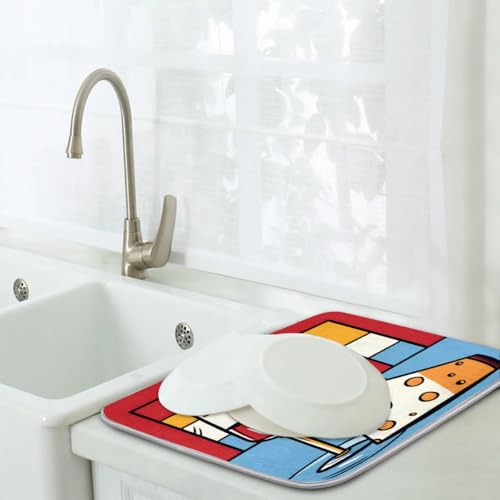 Dish Mat Drying Kitchen Mat Wine Cheese Dish Drying Mat Dish Draining Super Absorbent Drying Mat Reversible Washable Reusable Coffee Mat 16x18" - size: 18" x 16"
