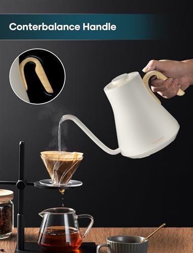 INTASTING Electric Kettle, Gooseneck Electric Kettle, ±1℉ Precise Temperature Control, Stainless Steel Interior, Quick Heating for Pour Over Coffee, Tea & Boiling Water, 0.9L (Cream) - color: Cream