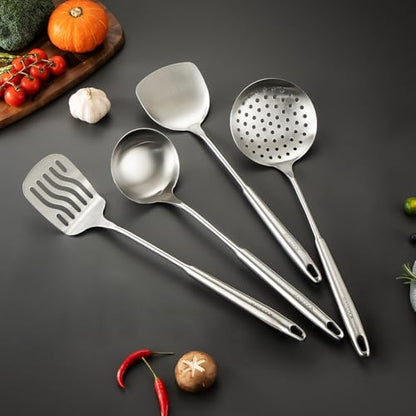 5 Pieces Cooking Utensils set, 18/8 Stainless Steel Kitchen Utensil Set with Rotating Holder (Dishwasher Safe) - size: 18/8 Stainless Steel Utensil Set of 5