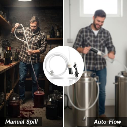 Electric Wine Pump with USB Power, Auto-Siphoning Brew Device, 3.3 Ft Hose, One-Button Operation, 3.9 X 1.4 in, for Home Brewing