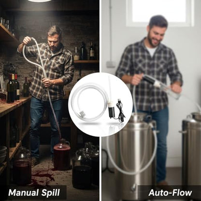 Electric Wine Pump with USB Power, Auto-Siphoning Brew Device, 3.3 Ft Hose, One-Button Operation, 3.9 X 1.4 in, for Home Brewing