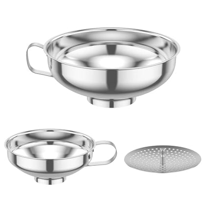 Canning Funnel with Strainer for Wide and Regular Mason Jars, Stainless Steel Wide-Mouth Funnel with Handle, Wide Mouth Funnels for Kitchen Use, Canning Supplies Kit Food Funnel Set