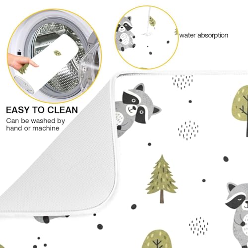 Raccoons Tree White Dish Drying Mat for Kitchen Counter Super Absorbent Draining Mat with Non-slip Backed Drainer Mat for Dish Cups Bowl Bottles Countertops Sinks Draining Racks