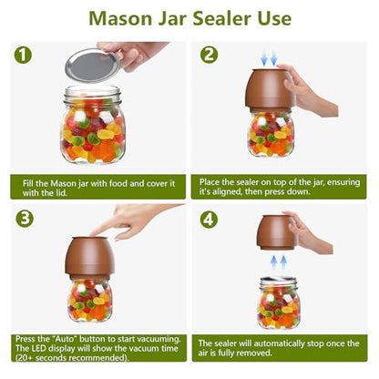 Mason Jar Vacuum Sealer for Regular and Wide Mouth Jars, Brown - color: Brown