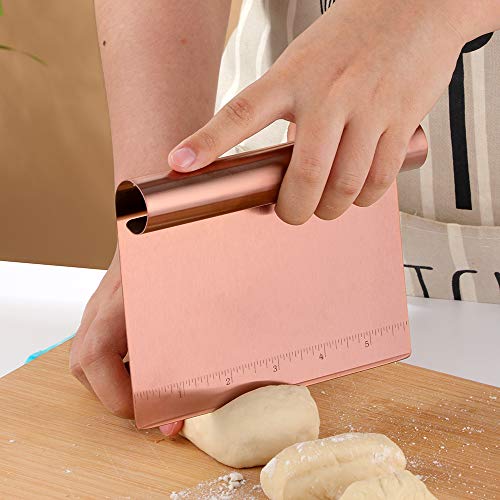 Stainless Steel Multifunctional Flour Scraper Mirror Polished Cake & Pizza Cutter Dough & Pastry Cutter Baking Scale Scraper & Butter Knife With Scale Pastry Bread Separator Rose Gold - color: Rose Gold