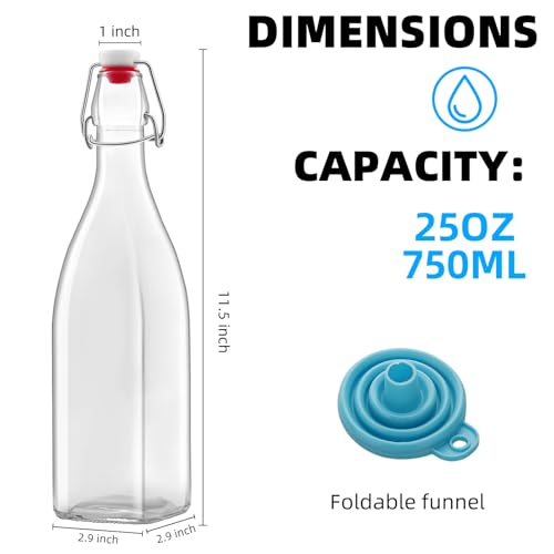 1Pc (25oz Square) clear Swing Top Brewing Bottles with Leak Proof Easy Caps, Glass Beer Bottle Flip Top Bottles For Kombucha, Kefir, Vanilla Extract, Beer (25oz Square) - size: 25 Ounces