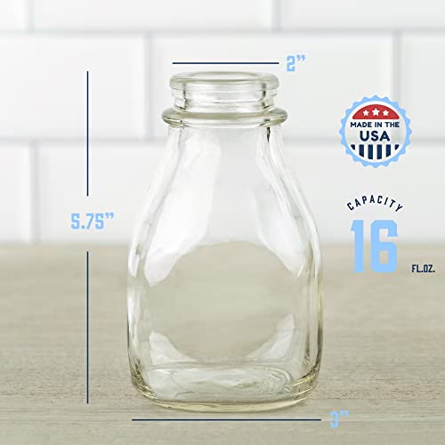 kitchentoolz 16 oz Glass Milk Bottle with Lid and Pour Spout – Small Glass Creamer Container for Refrigerator – Airtight Pint Milk Bottle for Coffee, Tea, and Liquid Storage