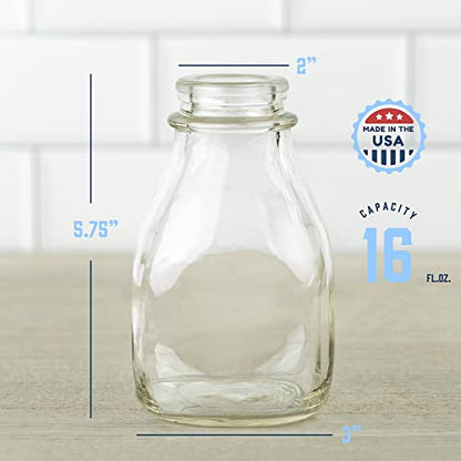 kitchentoolz 16 oz Glass Milk Bottle with Lid and Pour Spout – Small Glass Creamer Container for Refrigerator – Airtight Pint Milk Bottle for Coffee, Tea, and Liquid Storage