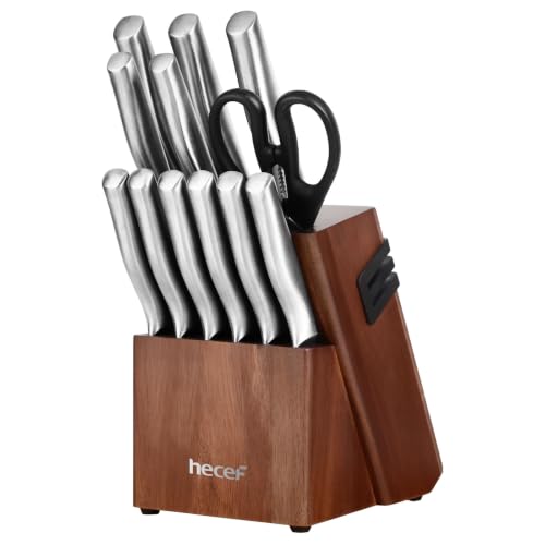 hecef Silver Kitchen knife set, Satin Finish Blade with Hollow Handle (15 PCS) - style: 15 PCS
