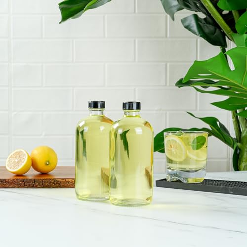 Restaurantware Vetri 16 Ounce Boston Glass Bottles, 12 Bottles With Black Phenolic Caps - Dishwashable, Round, Clear Glass Bottle, For Secondary Kombucha Fermentation, Homemade Essential Oils - color: Clear, size: 16 Ounces