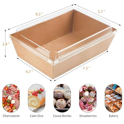 ZORRITA Paper Charcuterie Boxes with Clear Lids, 8 x 6 Inch, Brown, 40 Pack | Large Disposable, Take Out Bakery Boxes, For Cake, Cupcakes, Sandwiches, Cookies, Cocoa Bombs, Salads - color: Brown (40 Pack)