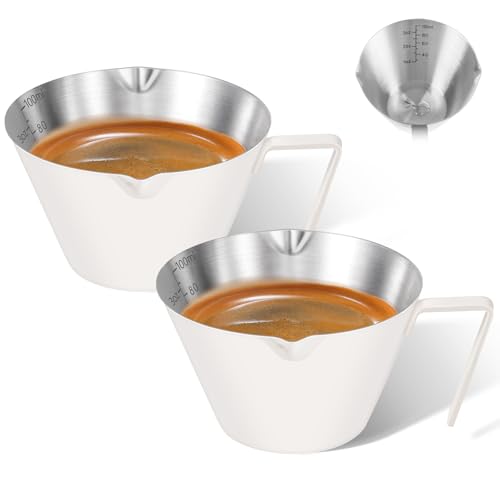 2 Pcs Espresso Cups with Handle, Double Spout Metal Measuring Cup with Dual Scale, Stainless Steel Espresso Shot Cup with V-Shaped Mouth, 3.4oz/100ml(White) - color: 06_ White 2pc