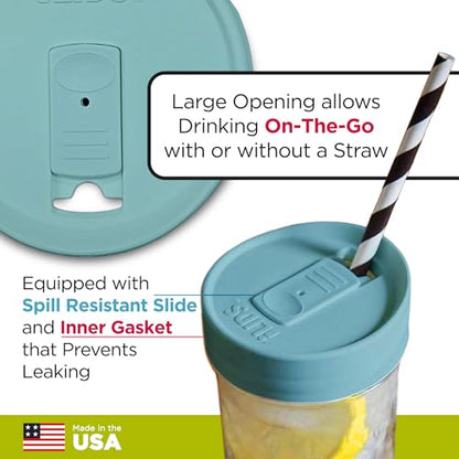 Wide-Mouth Mason Jar Drink Lid - USA Made, BPA-Free, Spill-Resistant for Coffee, Cold Brew & Iced Tea - Fits 3 3/8 in Ball & Kerr Wide Mouth - Pack of 2 - color: Seafoam