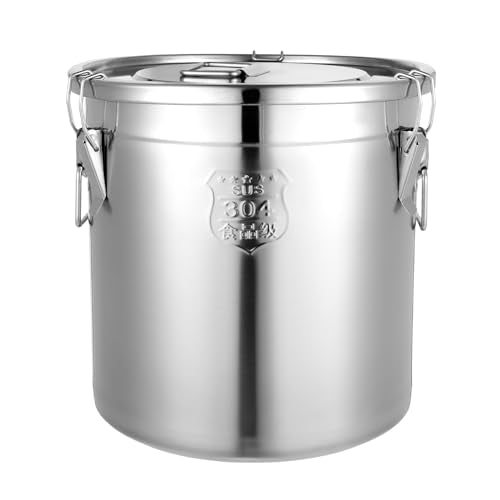 304 Stainless Steel Food Storage Containers, 33L/8.7Gal Rice Storage Container with Airtight Lid and Locking Clamp Large Flour Storage Container Kimchi Container for Rice Oil Soup Flour (33L)