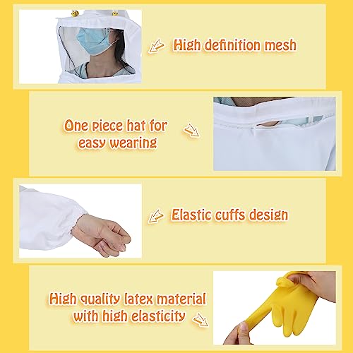 Jiuguva 13 Pcs Beekeeper Set Includes 1 Beekeeper Jacket 5 Pcs Wool Felt Bees 5 Pcs Round Double Sided Tape 1 Beekeeping Gloves 1 Felt Bucket for Children Beekeeping Supplies Halloween (Medium)