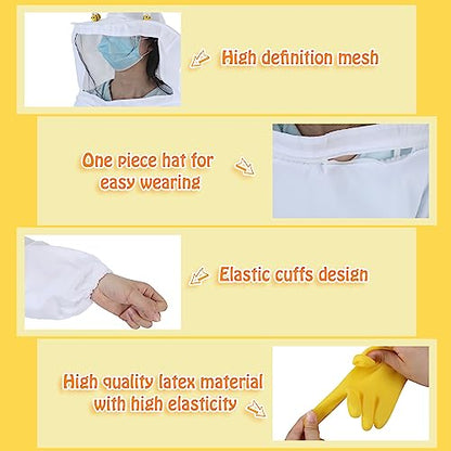 Jiuguva 13 Pcs Beekeeper Set Includes 1 Beekeeper Jacket 5 Pcs Wool Felt Bees 5 Pcs Round Double Sided Tape 1 Beekeeping Gloves 1 Felt Bucket for Children Beekeeping Supplies Halloween (Medium)