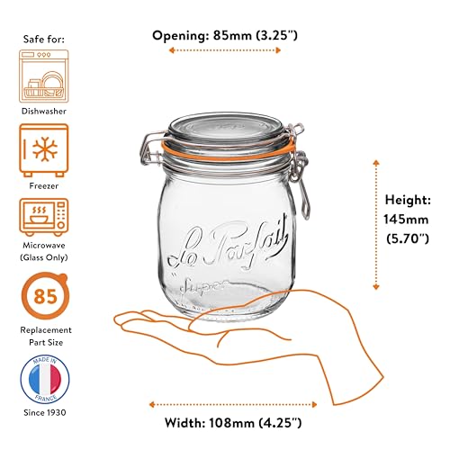 Le Parfait Super Jar 750mL (24oz) French Glass Preserving Jar w/Airtight Rubber Seal & Wire Bail Closure - BPA-Free Canning Jar for Pickles, Fruit, Sauce & Food Storage - Made in France Since 1930 4PK - color: 24oz (Set/4)