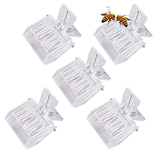 Bee Queen Clips Catcher 5 PCS Plastic Transparent with Bee Queen Marker Bottle Beekeepers Mark Tool (Yellow Marker Bottle +5 pcs Clip)