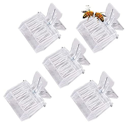 Bee Queen Clips Catcher 5 PCS Plastic Transparent with Bee Queen Marker Bottle Beekeepers Mark Tool (Yellow Marker Bottle +5 pcs Clip)