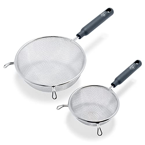 GreenLife Cooking Tools and Utensils, 2 Piece Extra Fine Stainless Steel Mesh Strainer Kitchen Set, Stay Cool Handles, Dishwasher Safe, BPA-Free, Grey - color: Gray, size: 2 Piece Stainless Steel Mesh Strainer Set