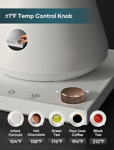 INTASTING Electric Kettle, Gooseneck Electric Kettle, ±1℉ Precise Temperature Control, Stainless Steel Interior, Quick Heating for Pour Over Coffee, Tea & Boiling Water, 0.9L (Cream) - color: Cream